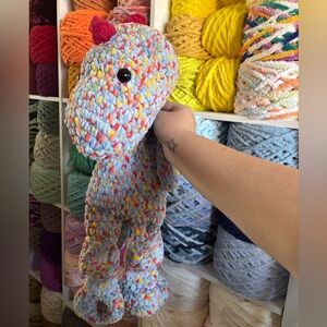handmade Crocheted Jumbo blue T-rex dino lovey